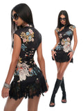 New Chinese style cheongsam hip-covering skirt Royal sister style tight lace national style printed fashion dress