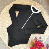 2025 Women's Rashguard Long Sleeves One Piece Swimsuit Patchwork Swimwear Zipper Monokini Surf Bathing Suit Sports Bodysuit S-XL