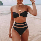 V Shaped Bandeau High Waist Bikini Women Swimsuit Female Swimwear Two-pieces Bikini Set with Bra Cup Bathing Suit Swim Beachwear