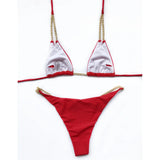 7 Colors Sexy Halter Bikini Female Swimsuit Women Swimwear Two-Pieces Bikini Set Metal Chain Bather Bathing Suit Swim Lady V2362