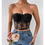 Phantasy Sexy Lace See through Crop Top Women Fashion Floral Embroidery Black Tank Top Night club Dress up 2026 Summer Outfit