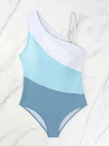 2026 Colorblock Cut Out One Shoulder Swimsuit One Piece Swimwear Women Sexy Bather Bathing Swimming Swim Suit Female Beachwear