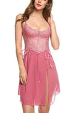 Women's Lace Trim Cami Nightdress - Sexy Side Slit & Mesh Panel, Perfect for Loungewear & Intimate Nights