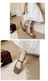 2026 New Mary Jane Shoes Woman Summer Autumn Leisure Flats Breathable Knitted Square Toe Female Daily Walking Driving Flat Shoes