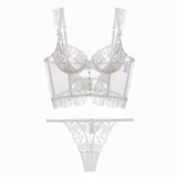 Summer French Lace Bralette Beach Set Sheer Ultra Thin Embroidered Waistcoat Thong See Through Light Support AU S-XL MOYISU BC