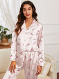 Spring and autumn long-sleeved trousers cardigan home wear set imitation silk women's pajamas can be worn outside