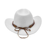 Women Men Wide Brim Floppy Cowboy Hat Western Style Wool Felt Flat Top Cap Classic Vintage Bowler Hat Party