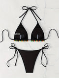 ZTVitality Tassel Trim Triangle Halter Tie Strap Backless 2024 New Arrival Padded Sexy Swimsuit Women Swimwear Summer Biquini