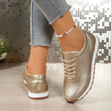 Fashion Gold Silver Platform Sneakers Women Spring Autumn Lace Up Plus Size Casual Sneakers Woman Comfort Non Slip Sport Shoes
