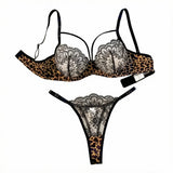 Classic Leopard Print Floral Lace Lingerie Set Underwire Bra With Matching Thong Women Sexy Intimates ZA825120