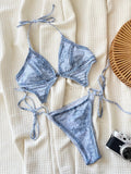 DEKA Brazilian Denim Printed Tummy Cut Out Halter Women Hollow Out Swimwear One Piece Swimsuit High Leg Cut Monokini Bathing Sui