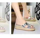 Spring 2025 Women's Slippers Hollow Out Strap Waterproof Thick Heel Woven Rope Country Style Slip-On Shoes Polyurethane Material