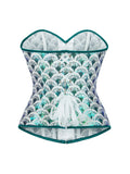 Women’s New Peacock Green Sequin Corset, Strapless Boned Bustier Top, Push-up Waist Cinching Shapewear with Fish Scale
