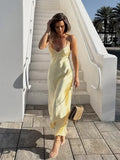 Foridol V Neck Backless Satin Long Dress Women Sexy Beach New in Maxi Summer Dress Spaghetti Strap Yellow Party Vestidos 2025