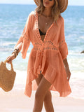 V Neck Half Sleeve Splicing Crochet Knitted Tunic Beach Cover Up Cover-ups Beach Dress Beach Wear Beachwear Female Women V7660