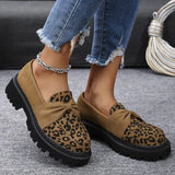 Leopard Faux Suede Loafers Shoes for Women Plus Size Platform Shoes Woman Bowknot Decoration Slip On Casual Shoes Mujer