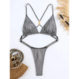 Sexy Sequins Cross Back Extreme String Mini Micro Thong Women Swimwear One Piece Swimsuit Female Bather Bathing Suit Swim V5506
