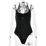 FDYOUI Women Sexy Sleeveless Lace Patchwork Pink Bodysuits 2026 Summer Halter Lace-up Backless One Piece Party Club Jumpsuit Top