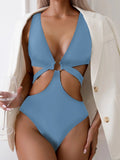 S - XL V Neck High Leg Cut One Piece Swimsuit Women Swimwear Female Bather Monokini Cross Bandage Bathing Suit Swim Beachwear