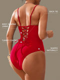 S - XL V Neck Tummy Control Female Swimwear One Piece Swimsuit Women Monokini Lace Up High Cut Bather Bathing Suit Swim Bodysuit
