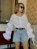Foridol Tie Up Ruffles Lantern Sleeve White Blouse Women Spring Fashion Pelpum Top 2025 Summer O Neck Beach Casual Chic Blusa
