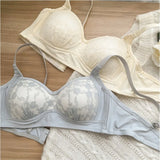 Summer Lace Half Cup Bra Small Bust Beachwear Gathering Light Support Pure Bralette Ultra Thin Wirefree Set AU MOYISU S-XL-32-38