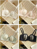 Elegant Minimiser Bralette Large Chest Rabbit Ear Lace Pure Comfort UK Fit Thin Support Non Padded Wirefree Bra Set S-XL AB 32