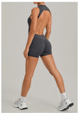 Women's Seamless Yoga Jumpsuits Sports Running Fitness Backless Sleeveless Hip-lifting One-piece Workout Gym Shorts Bodysuits