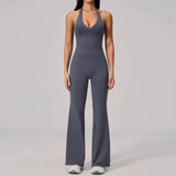 V-neck Yoga Sets Women Seamless Slimming Sports Tank Top High Waist Wide Leg Pants Fitness Suit Outwear Gym Running Tracksuit