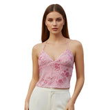 Women Backless Sequined Flower Summer Vest Beaded Halter Top Tie-up Sleeveless Camis Tops for Club Party