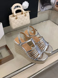 9cm Heeled Wedges Ankle Sandals Black Dress Shoes for Women T-Strap Silver Chunky Heels Summer Platform Bohemia Sandals 2026