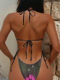 Shiny Gradient Purple Halter Strappy Bikini Female Swimsuit Women Swimwear Two-pieces Bikini Set Bather Bathing Suit Swim Lady