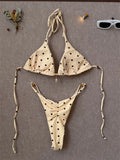 Sexy Black Polka Dot Print Bikini Set Women Pearls Push Up Bra Thong Swimwear 2026 Summer Bathing Suit Holiday Micro Swimsuit