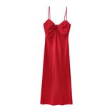 Sweetheart Neck Red Satin Long Dress for Women Spaghetti Strap Straight Elegant Party Vestidos Zip Beach New in Summer Dress