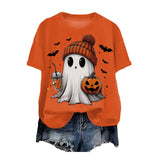 Cute Printed Halloween Shirt For Women Funny Crew Neck Short Sleeve Clothes Top Tee Shirts Halloween Cosplay Tops Humor T-Shirt