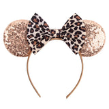 Disney Mickey Mouse Ears Leopard Print Headbands for Girls Baby Women Sequins 5"Bows Hair Accessories Adults Hairbands Kids Gift