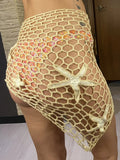 New 3D Star Hollow Out Crochet Knitted Sarong Pareo Beach Dress Beach Wear Beachwear Beach Cover Up Cover-upsFemale Women V7309