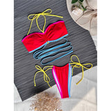 Splicing Wrap Around Bandage Halter Bikini Female Swimsuit Women Swimwear Two-Pieces Bikini Set Bather Bathing Suit Swim V3882