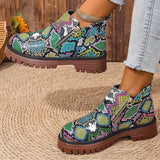 Fashion Snake Print Ankle Boots Women Spring Autumn Plus Size 36-43 Platform Boots for Woman Zipper Up Round Toe Botas Lady