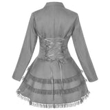 Women Double Breasted Victorian Steampunk Blazer Coat Gothic Tuxedo Tailcoat Jacket with Lace Hem Halloween Uniform Costume