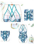 Sexy One Piece Swimsuit Swimwear Women Leaf Print Patchwork Hollow Cross Straps Backless Beachwear Bathing Suit Banadores Mujer