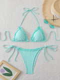 Halter Triangle String Bikinis 2026 Women Sexy Striped Swimsuit Ruffle  Swimwear Female Bathers Bathing Swimming Swim Suit