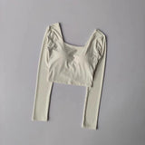 Women's Long Sleeve Yoga Top Cross Back Fitness Exercise Suit Fixed Chest Cushion Comfortable Sports Bra Top