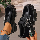 Platform Women's Punk High Heels Loafers Shoes Big Size 45 46 47 Buckle Black Thick Sole Heeled Punk Shoes Ladies 2026 Spring