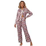 Christmas Pajamas Sets for Women Print Button Up Long Sleeve Lapel V Neck Tops and Pants Lounge Wear Satin 2 Pieces Suits