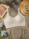 Women Ribbed U-Neck Cami Bra Adjustable Strap Padded Sports Bra Seamless Wireless Yoga Tank Top Comfort Daily Layering Lingerie