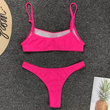 Sexy Neon Yellow Ribbed Brazilian Bikini Women Swimwear Female Swimsuit Two-pieces Bikini Set High Cut Bather Bathing Suit Swim