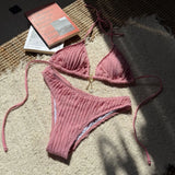 Wrinkled Halter Bikini Women Swimwear Female Swimsuit Two-pieces Bikini Set Brazilian Bather High Cut Bathing Suit Swim Lady