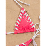 PU Faux Leather Halter Bikini Female Swimsuit Women Swimwear Two-Pieces Bikini Set High Cut Leg Bather Bathing Suit Swim V8095