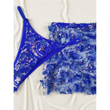 S - XL Three-pieces Bikini set With Skirt Flowers Sequins Bikini Female Swimsuit Women Swimwear Bather Bathing Suit Swim V7864